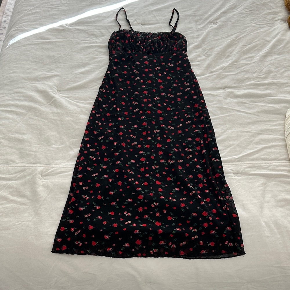 Princess Polly Black and Red Floral Midi Dress